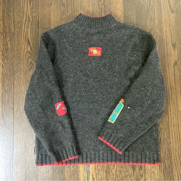 Vtg Woolrich Womens XL Sweater 100% Wool Presents Christmas Gray 1/4 Zip - Picture 6 of 6